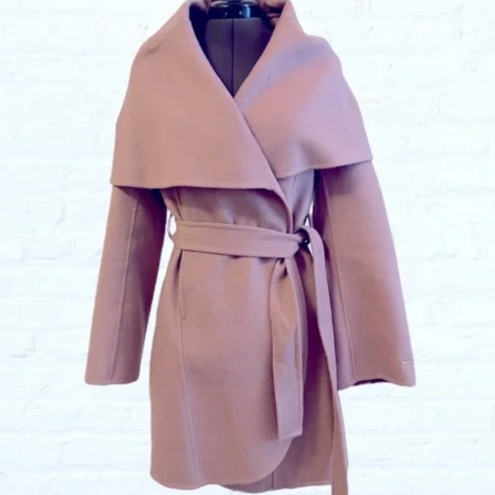 NWT Womens T Tahari Women's Marla Wool-Blend Wrap Belted Oversize Collar Coat